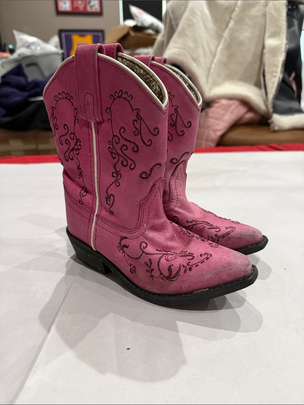 Kids Pink Western Cowboy Boots with Embroidered Detail